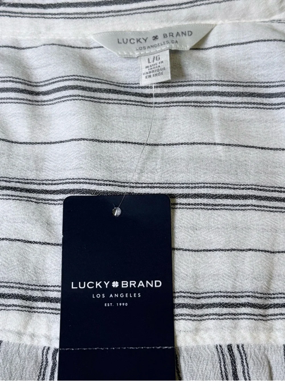 Lucky Brand Striped Button Front Short Sleeve Blouse Top NWT Size Large - Picture 4 of 8